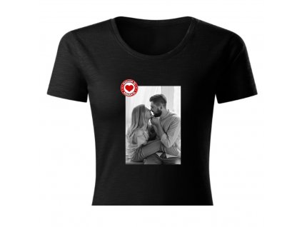 ČIERNE TRIČKO S FOTKOU SRDCE PEČAŤ 3 DÁMSKE